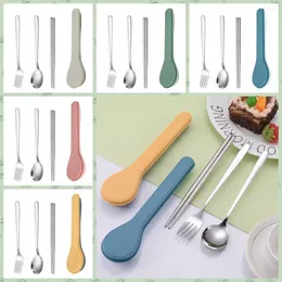Dinnerware Sets Portable Chopsticks Fork Spoon Set Korean Stainless Steel Tableware Office Worker Student Cutlery With Case Kitchen