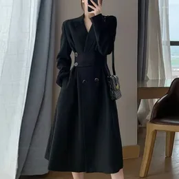 Casual Dresses French Hepburn Style Black Suit Dress Women Long Sleeves Waist Slim Office Lady Fashion Korea Elegant Chic Female 3XL