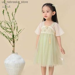 Girl's Dresses Dave Bella Girl Princess Dress 2024 New Summer Childrens Short Sleeve Mesh Cute Fashion Casual Party DB2241023 Q240418