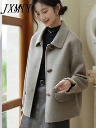 Women's Jackets 2024 Autumn And Winter High-End Elegant Temperament Milk Wheat Wool Coat Short Horn Button Long Sleeve Woollen For Women