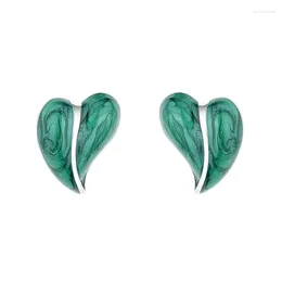 Stud Earrings 144FR ZFSILVER S925 Silver Korean Fashion Trendy Design Retro Simple Green Glue Heart Charms Jewellery Party Girls Women