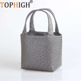 TOPHIGH New Fashion Ostrich Snake Pattern Tote Bucket Bag Customer Design Shoulder Bag For Lady Women Leather Handbags