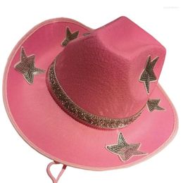 Berets Adult Breathable Cowboy Hat With Sequins Star Pattern Curved Brim Fedoras Adjustable Chin Rope