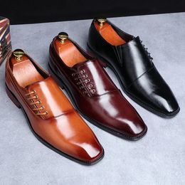 Mens Casual Business Shoes Microfiber Leather Square Toe Laceup Dress Office Flats Men Fashion Wedding Party Oxfords 240410