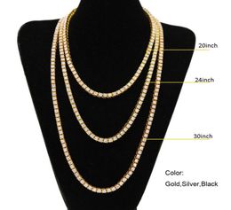 Style Men Hip Hop Single Row Full 5mm Rhinestone Alloy Necklace Popular Rocker Rapper Bling Iced Out Tennis Jewelry Gold Silve8272408