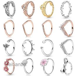 Designer Ring 925 Silver Women Fit Original Heart Crown Fashion Rings Sparkling Rose Gold bone Butterfly Crown Crystal