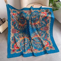 Scarves 110 110cm Russian Square Scarf Women Luxury Floral Print Bandana Shawl Ukrainian Babushka Head Wraps Ethnic Paisley Shawls