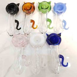 Latest Beautiful Cat Head Glass Pipe 7 Colors Heavy Smoking Tobacco hand Pipes cigarette filter oil Burners Bowl tool accessories