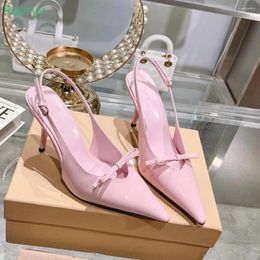Dress Shoes Catwalk Style Bow High Heels 2024 Pointed Toe Patent Leather Stiletto Heel Slingback Ladies Fashion Sexy Sandals 4/8CM