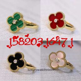 High End Jewellery rings for vancleff womens V Gold Four Leaf Grass Ring Natural White Fritillaria Lucky Flower Ring Agate Tail Ring Gift Original 1:1 With Real Logo