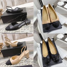 Ballet Flats Slingbacks Sandal High Heels Ballet Shoes Woman Party Dress Shoes Chunky High Heel Letter Bow Ballerina Designer Sandals