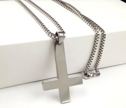 Fashion Mens Gifts Silver of St. Peter Upside Down Pendant Stainless Steel Catholic Necklace Box chain 18-32''5928609