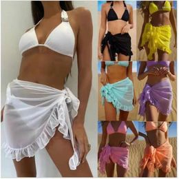 Summer Mesh Mini Ruffle Skirts For Women Bikini Cover Ups Tassel Dress Candy Bathing Skirt Girls Swimsuit Beachwear Wraps