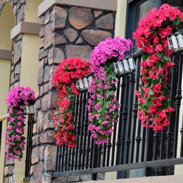 Decorative Flowers Violet Simulation Rattan Green Plant Balcony Fence Wall Hanging Year's Day Flower Basket