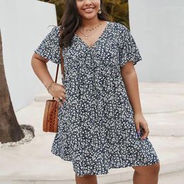 Party Dresses Summer Cotton Plus Size Casual Dress 7XL 6XL 5XL Fashion Ladies Sexy V-neck Floral Short Sleeve