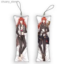 Keychains Lanyards 4x12cmGenshin Impact Diluc Dakimakura Mini Keychain Cute Anime KeyChain Decor Pendant Otaku Gift Kawaii Backpack Pendant Y240417