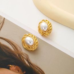 Backs Earrings Elegant Imitation Pearl Retro Golden Irregular Oval Non Pierced Clip On For Women Party 2024 Autumn Winter Jewellery