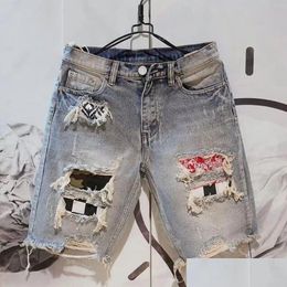 Men'S Jeans Summer Men Hole Denim Short Pants Fashion Beggar Scraped Five-Piece Shorts 240115 Drop Delivery Apparel Clothing Dhe4S