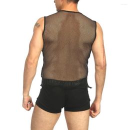 Men's Tank Tops Summer Sexy Tanks Top Mesh Fishnet String Vest Sleeveless T-shirt See-Through Slim Sport Casual Tees Men