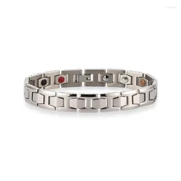 Link Bracelets Befoshinn 12mm Width Silver Colour Pure Titanium Bracelet For Men With 99.9998% Germanium Beads Health Korea Trendy