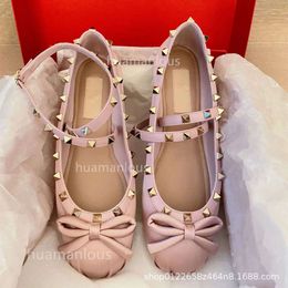 Fairy Shoes Shoe Stud Ballerinas Girl Flat Tino High Version v Family Bow Ballet Women Wearing Bottomed Rivet Single Women's 0Q9I