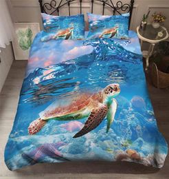 Marine Life Turtle Jellyfish 3D Bedding Set Children Room Decor Duvet Covers Pillowcases Comforter Bedclothes Neptune Bed Linen9519471