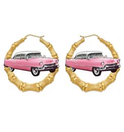 Women039s Metallic Pink convertible classic lowrider car hoop bamboo earrings4865647