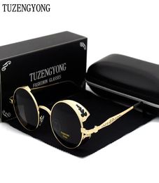 TUZENGYONG High Quality Fashion Polarized Sunglasses MenWomen Round Metal Carving Vintage Sun Glasses Gothic Steampunk Sunglass7100260