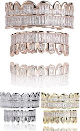 New Baguette Set Teeth Grillz Top Bottom Rose Gold Silver Colour Grills Dental Mouth Hip Hop Fashion Jewellery Rapper Jewelry5244547