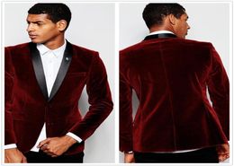 Burgundy Men039s Suit Jackets Velvet Wine Red Suit Groom Groomsman Wedding Tuxedos Blazer Coat One Piece man Greatcoat7306476