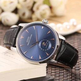 Wristwatches Luxury Mens Automatic Watch Mechanical Self Wind Watches Stainless Steel Silver Rose Gold MoonPhase Black Blue Leather Strap