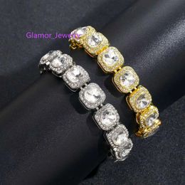 Bracciale hip hop per unisex intarsiato 1 fila diamante in acciaio in acciaio oro placcato 12 mm di braccialetto a catena Bracciale designer