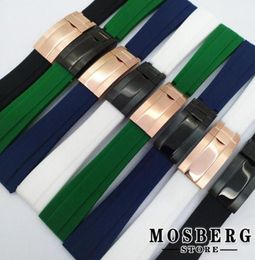 Watch Bands Strap 20mm High Quality Black White Green Blue Color Rubber Stainless Steel Buckle Watches Accessories Parts8174299