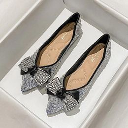 Casual Shoes Women Slip-on Loafers Spring Summer Ladies Rhinestone Bowknot Leather Flat Boat Big Size 35-43