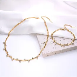 Chains Trendy Cute Stainless Steel Circle Necklaces Leaf Shape Chain For Women Cubic Zirconia Luxury Bracelets Jewelry Set Gifts