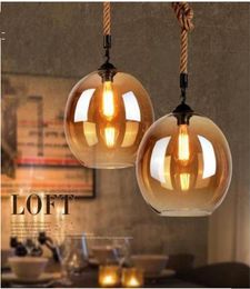 Loft Hemp Rope Vintage LED Glass Pendant Light Hanging Lamp for Bar Counter Restaurant CoffeeClothing House3099786