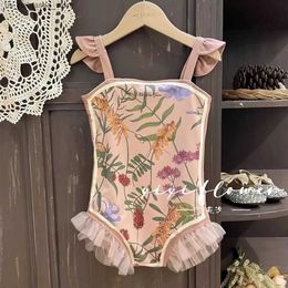 One-Pieces Childrens swimsuits suspended little girl summer baby bikini double-sided childrens lace swimsuit pink flower Q240418