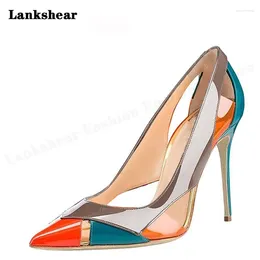 Dress Shoes Womens High Heels Sexy Thin Sandals Mixed Color Shinny Leather Pumps Slip-On Party Wedding Plus Size 45