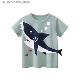 T-shirts 2024 Trendy Summer Childrens Clothing New Boys Short Sleeve T-Shirt 3D Cartoon Shark Print Tops Tees Kids Clothes Dropshipping Q240418