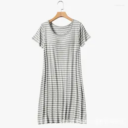 Women's Sleepwear Plsus Size 3XL Modal Nightdress Spring Summer Women Nightgown Loose Casual Short Sleeve Stripe Home Dress Lounge Wear