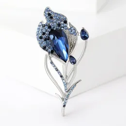 Brooches Beaut&Berry Women's Rhinestone Blue Flower Brooch Unisex Plant Pin Office Party Casual Accessory Gift