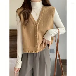 Women's Vests 2024 Fashion V-neck Sleeveless Solid Knitted Tank Top Sweater Unique Single Breasted Cardigan X332