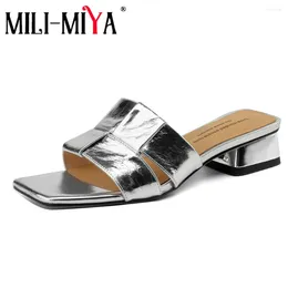 Sandals MILI-MIYA Fashion Cow Leather Weave Women Full Genuine Thick Heels Slip On Big Size 34-43 Casual Style Handmade