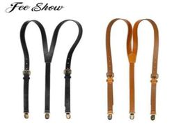 New Genuine Leather Yshaped Suspenders with Metal Clips Men039s Adjustable Shoulder Straps Genuine Leather Suspender with Clip5098402