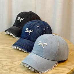 Ball Caps Cap For Women Lace Denim Baseball Snapback Three-dimensional Pearl Bow Hat Gorras