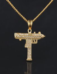 Hip Hop Gun Pendant Necklace 18K Gold Silver Plated Ice Out Diamonds Charm Pendant Link Chaun Fine Quality245T9377098