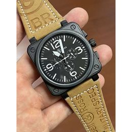 bell and ross watchmen 2024 mens watch automatic mechanical bell brown leather black rubber ross 6 hands INSTRUMENTS BR 01 high quality