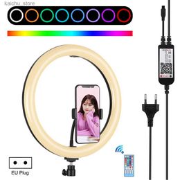 Continuous Lighting 12 inch ring light 30cm RGB LED selfie ring light no need for vertical tripod live broadcast kit with remote control Y240418