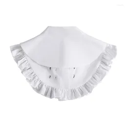 Bow Ties Womens Detachable White Ruffle Fake Collar With Knot Button Vintage Shawl Wrap DXAA