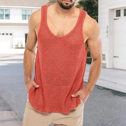 Men's Tank Tops Men Precision Knitted Vest Sleeveless O-neck Top Loose Fit Solid Color For Summer Streetwear Stretchy